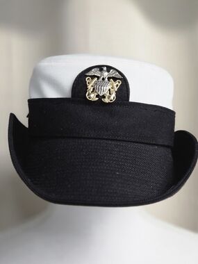 Vintage Women's Naval Style Black White Dress Bucket Hat Size 21.5